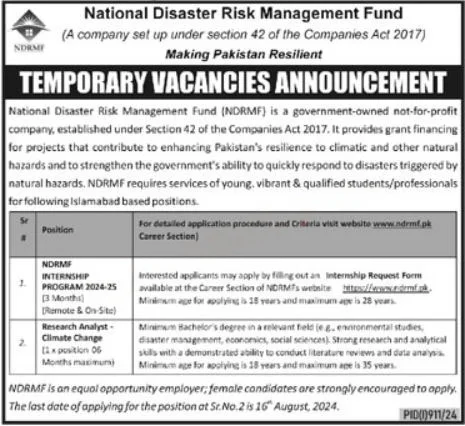 National Disaster Risk Management Fund Job 2024